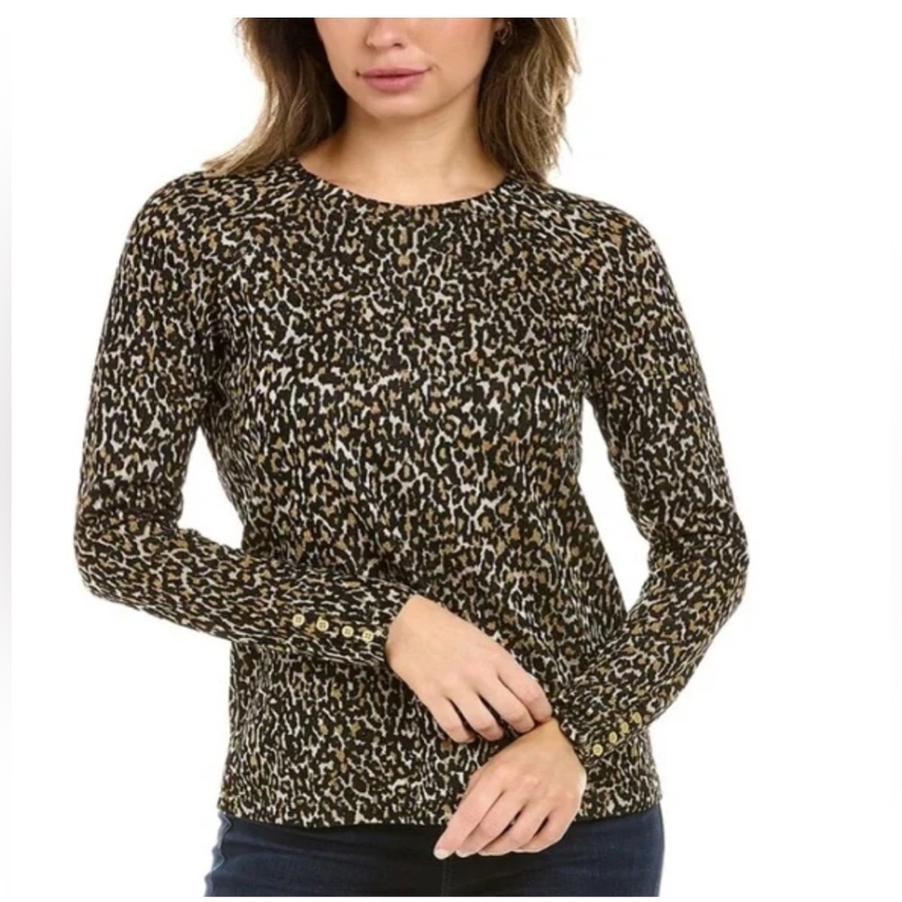 J Mclaughlin Womens  Cheetah Long Sleeve Knit Animal Print Jana Blouse Large